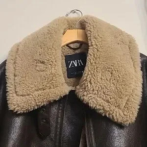 Zara Viral Cropped Double Faced Short Jacket Faux Leather Biker Shearling Jacket | Poshmark