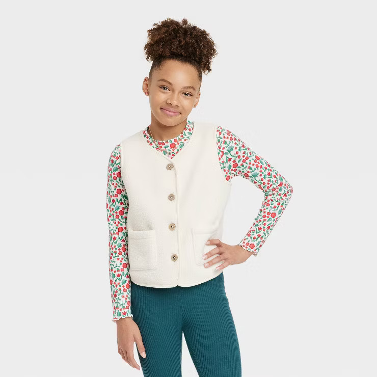 Girls' Button-Front Sherpa Vest - Cat & Jack™ White | Target