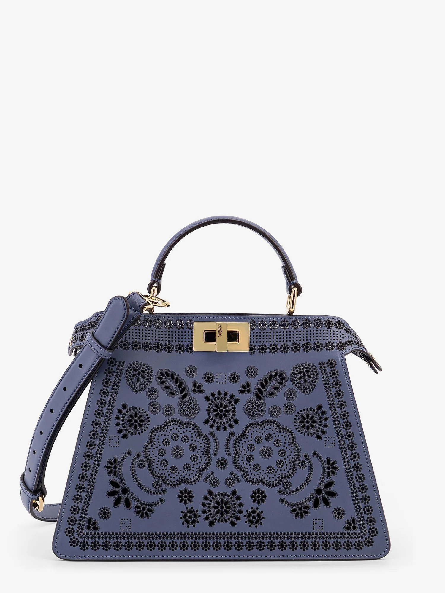 Peekaboo ISeeU Small leather shoulder bag with laser-cut Coral Bandana motif - FENDI - gender_Woman | Nugnes 1920