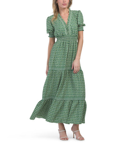 Short Sleeve Ruffle Neck Tiered Maxi Dress | TJ Maxx