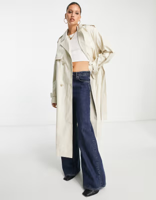 Pretty Lavish cotton oversized trench coat in light stone | ASOS (Global)