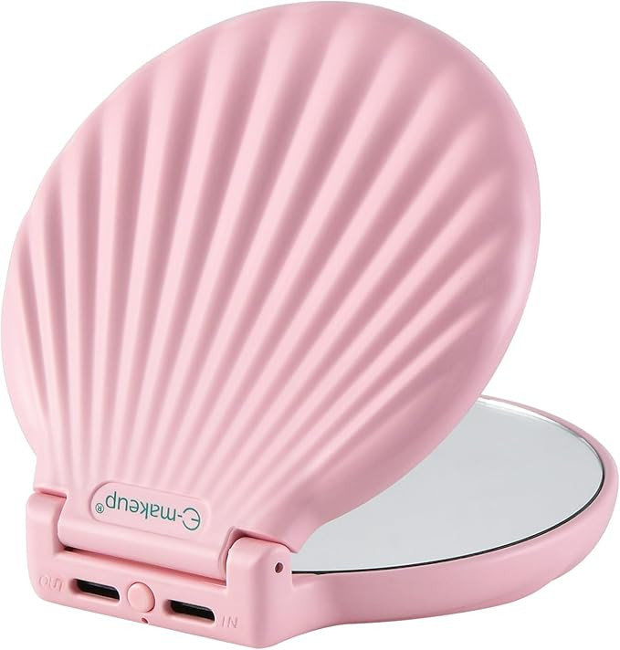 Shell Travel Mirror with Lights and 10x / 2X Magnification, Mini Makeup Mirror LED Lighted, Dimma... | Amazon (US)
