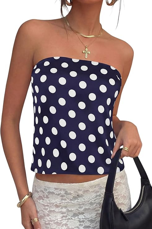 PRETTYGARDEN Strapless Tube Tops for Women 2026 Summer Sleeveless Backless Polka Dot Going Out To... | Amazon (US)
