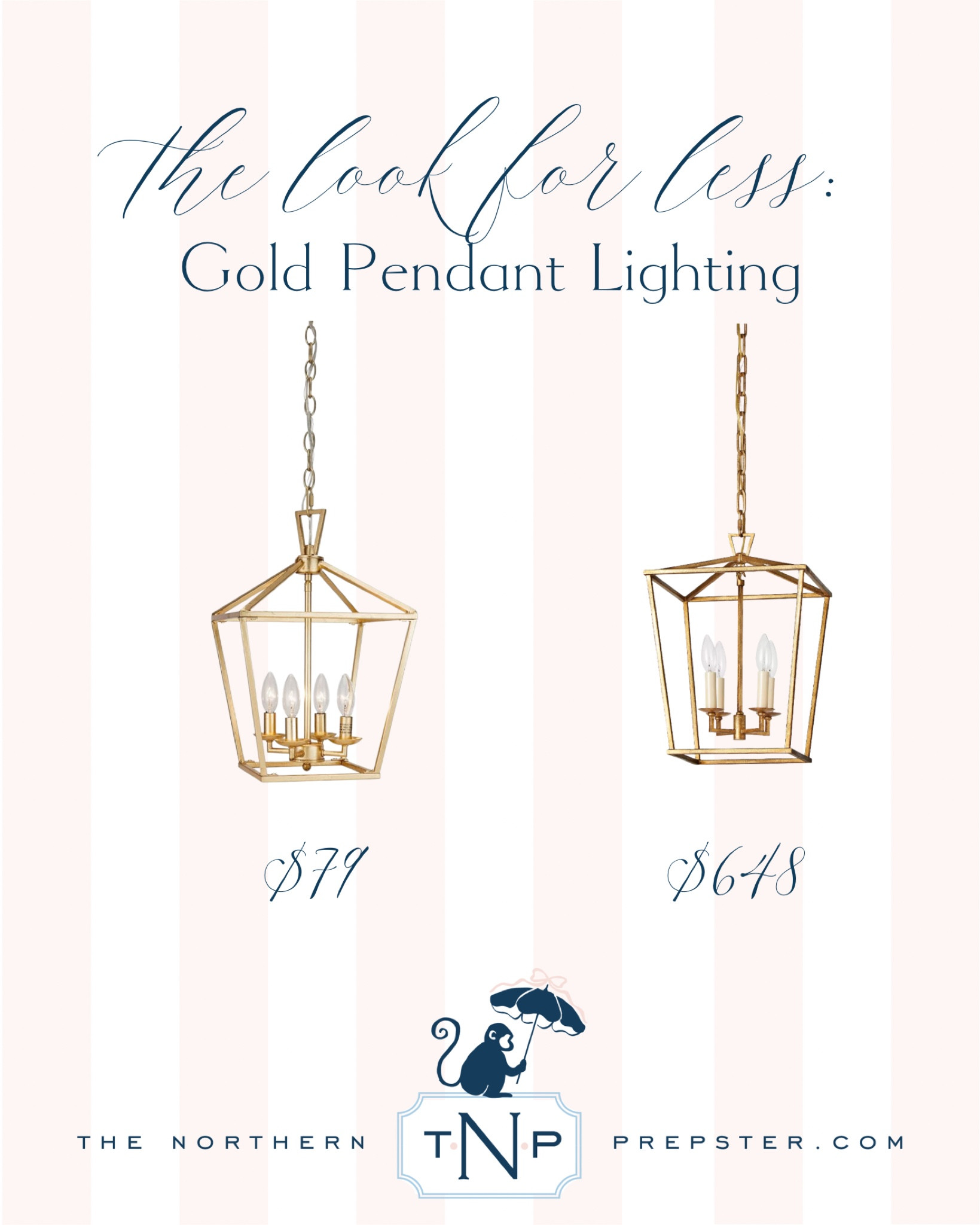 Look for less - gold pendant lighting 

#LTKFindsUnder100 #LTKHome
