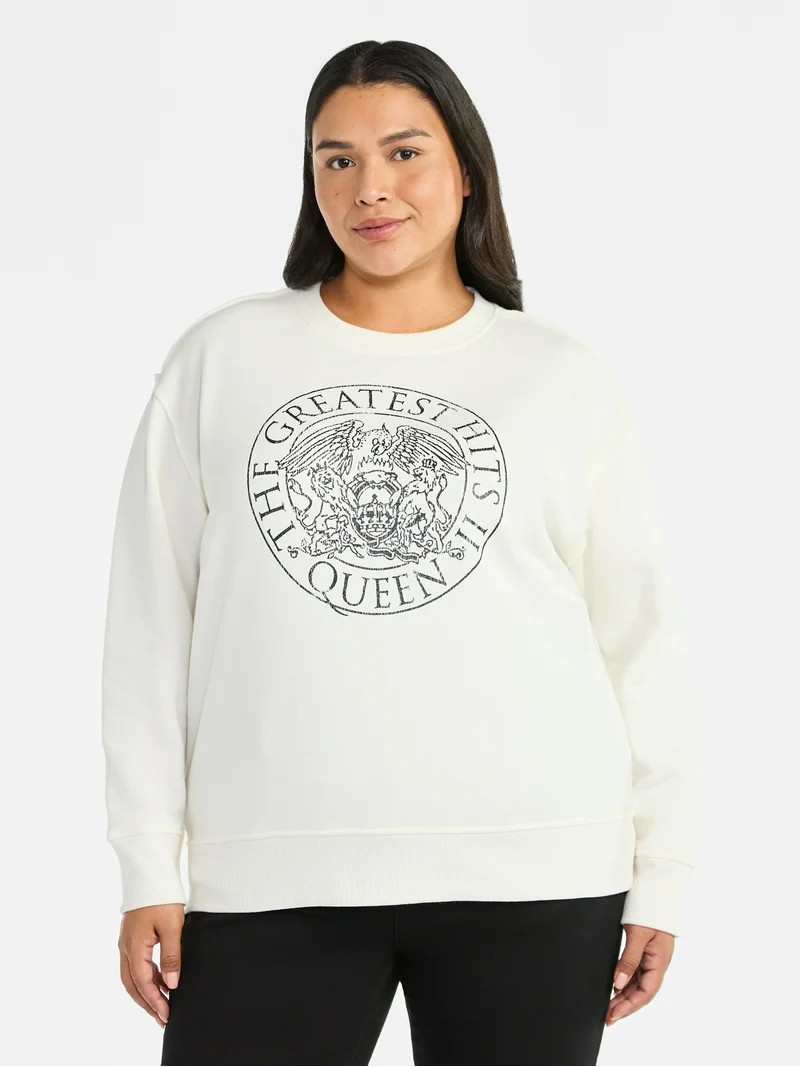 Terra & Sky Women's Plus Size Queen Greatest Hits Logo Graphic Sweatshirt with Long Sleeves, Size... | Walmart (US)
