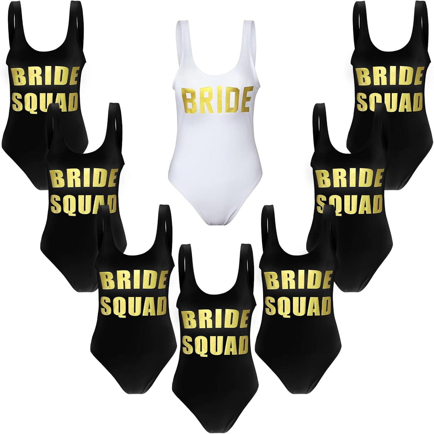 8 Pieces Squad Women Swimsuits Letter Print Swimwear Bride Bachelor Party Bikini Swimsuits with H... | Amazon (US)