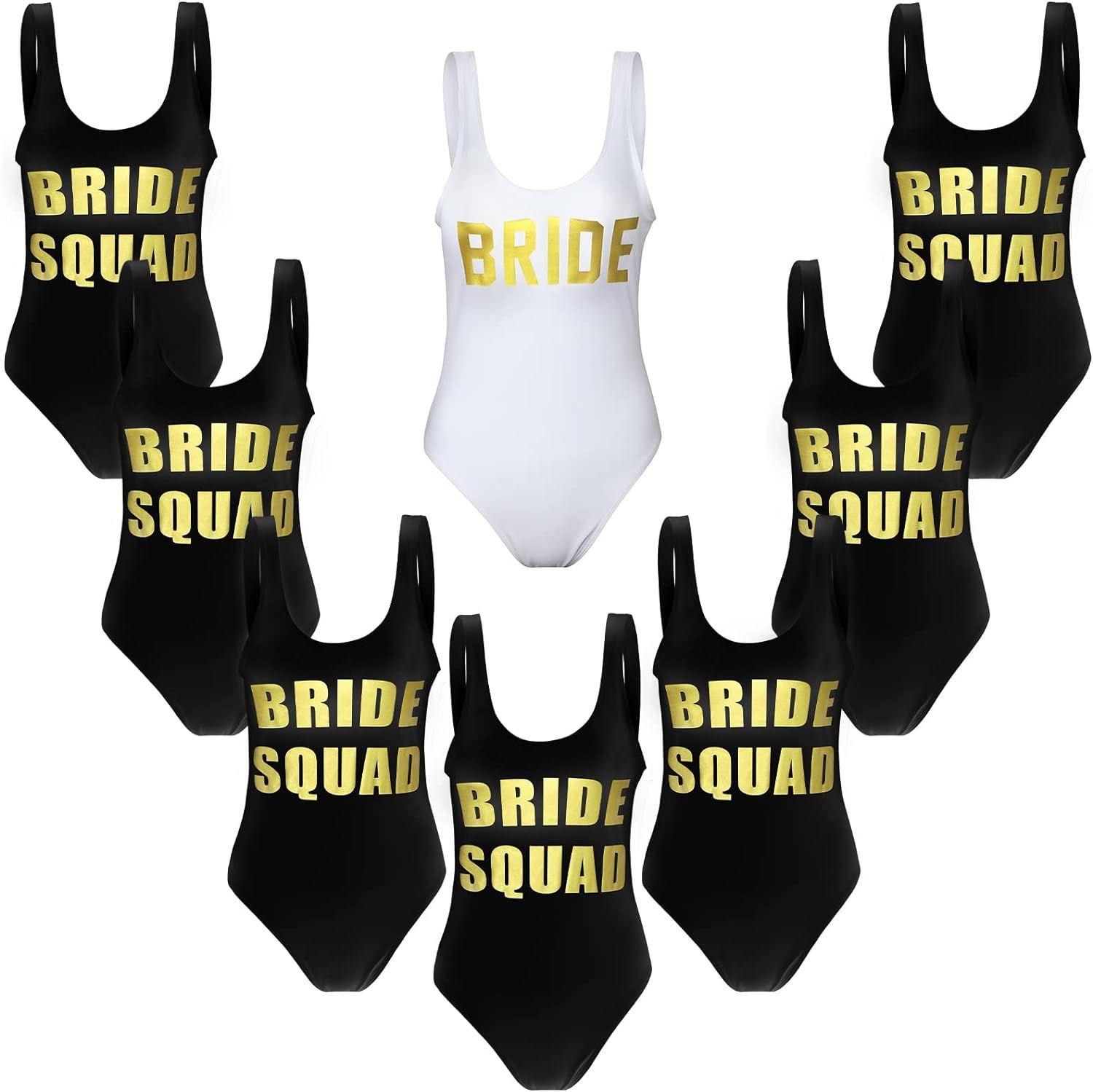 8 Pieces Squad Women Swimsuits Letter Print Swimwear Bride Bachelor Party Bikini Swimsuits with H... | Amazon (US)