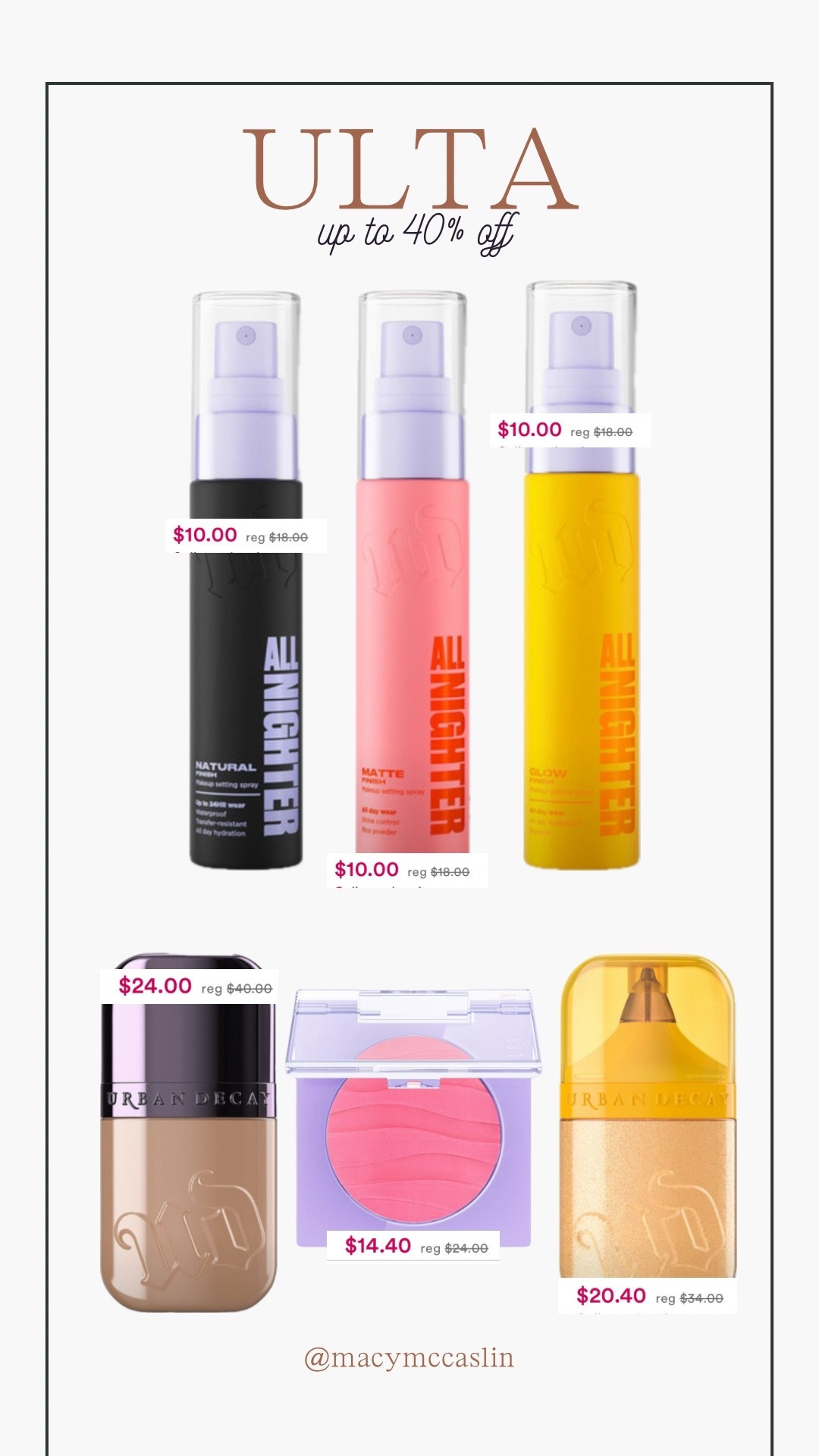 Ulta — up to 40% off urban decay💋💄

Beauty, gifts for her, makeup, Ulta Black Friday

#LTKSaleAlert #LTKGiftGuide #LTKBeauty