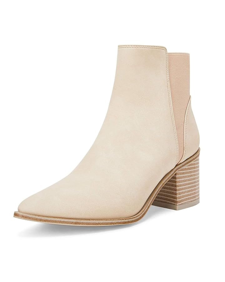 Coutgo Womens Pointed Toe Ankle Boots Elastic Chunky Block Stacked Mid Heel Slip On Chelsea Booti... | Amazon (US)