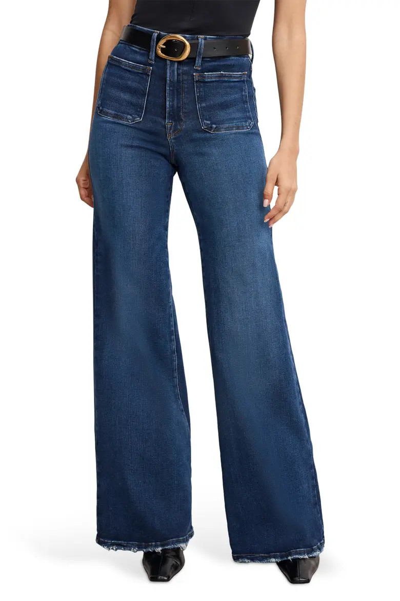 Good American Soft Tech Good Waist Palazzo Jeans in Indigo511 at Nordstrom, Size 18 | Nordstrom