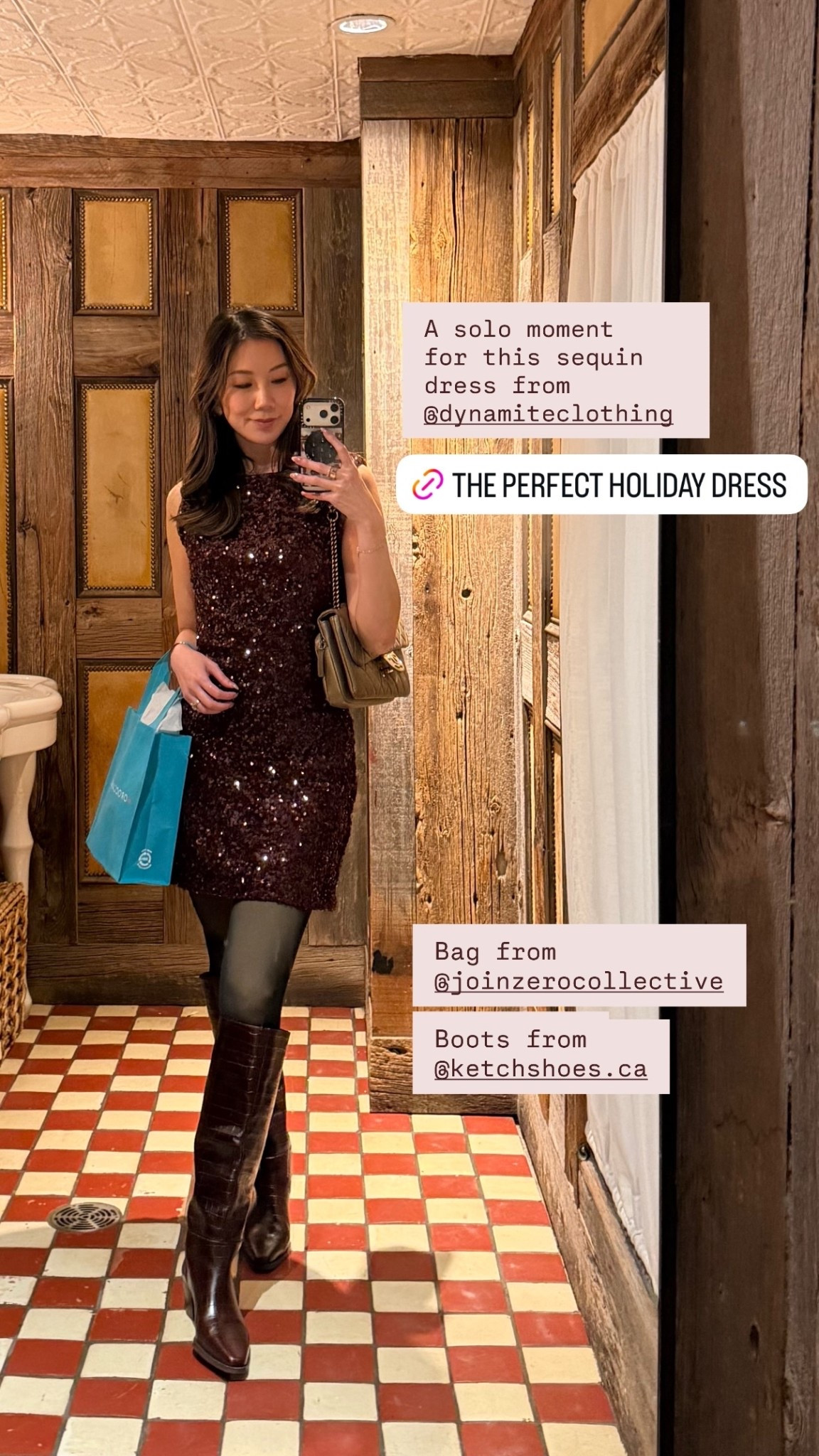 This sequin dress is 30% off right now!! the perfect little mini dress for your holiday parties and events. Plus, it’s super comfy to wear with a lot of stretch. Perfect party dress for those holiday dinners . 

A solo moment 
for this sequin 
dress from @dynamiteclothing  Bag from @joinzerocollective 

Boots from
@ketchshoes.ca

#LTKSeasonal #LTKHoliday