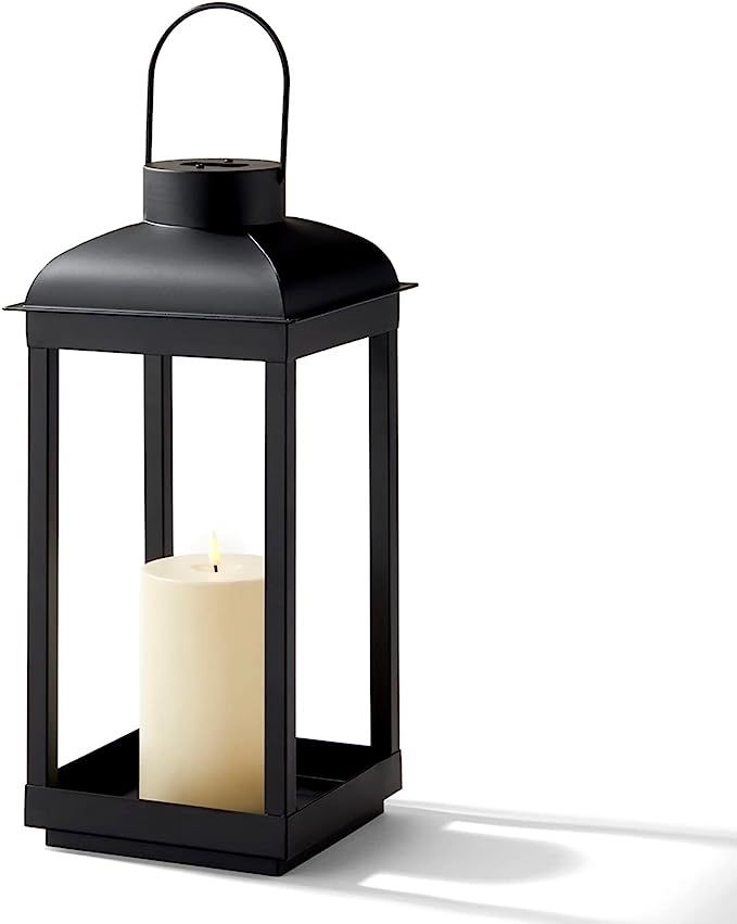 Outdoor Candle Lantern, Solar Powered - 15 Inch Tall, Black Metal, Open Frame (No Glass), Dusk to... | Amazon (US)