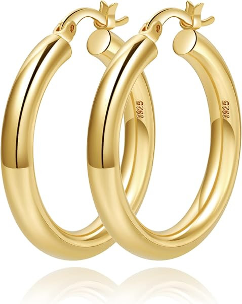 4mm Thick Gold Chunky Earrings Steling Silver Post Hoops Earrings For Women Hollow Tube Hoops Earrings Thick Gold Hoop Earrings Hypoallergenic Lightweight Gold Hoop Large Earrings 20/30/40/50/60MM | Amazon (US)