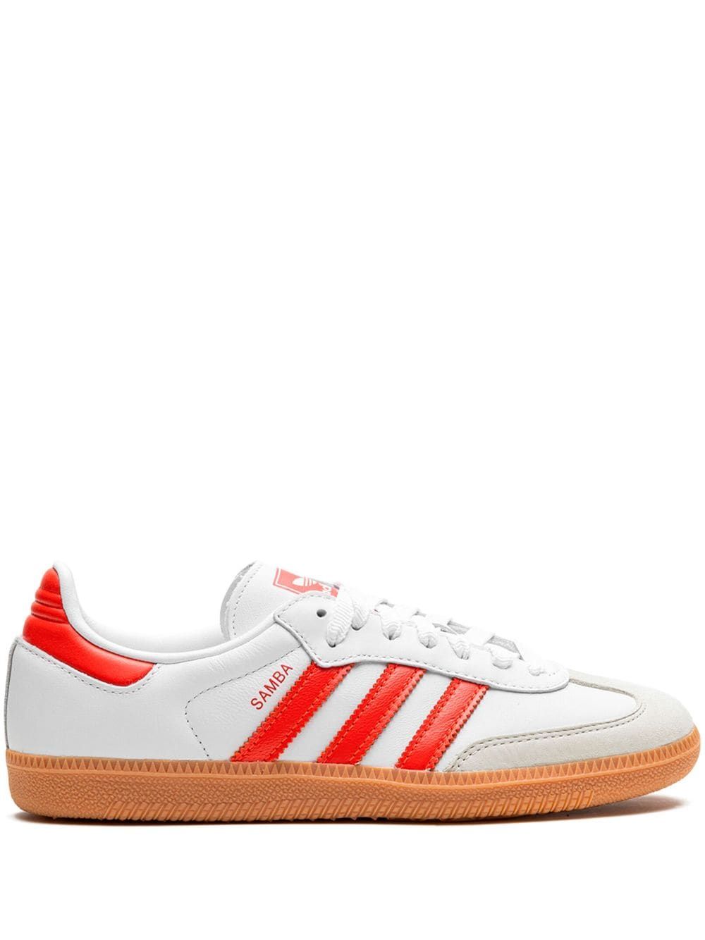 The DetailsadidasSamba "White/Solar Red" sneakersImportedHighlightswhite/red leather contrasting ... | Farfetch Global