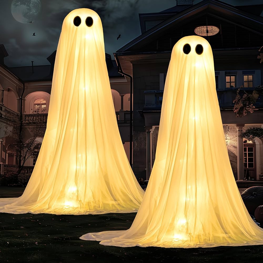 JOYIN 2 Pack 50'' Halloween Decorations Outdoor Light Up Ghost, Standing Ghost Halloween Decor wi... | Amazon (US)