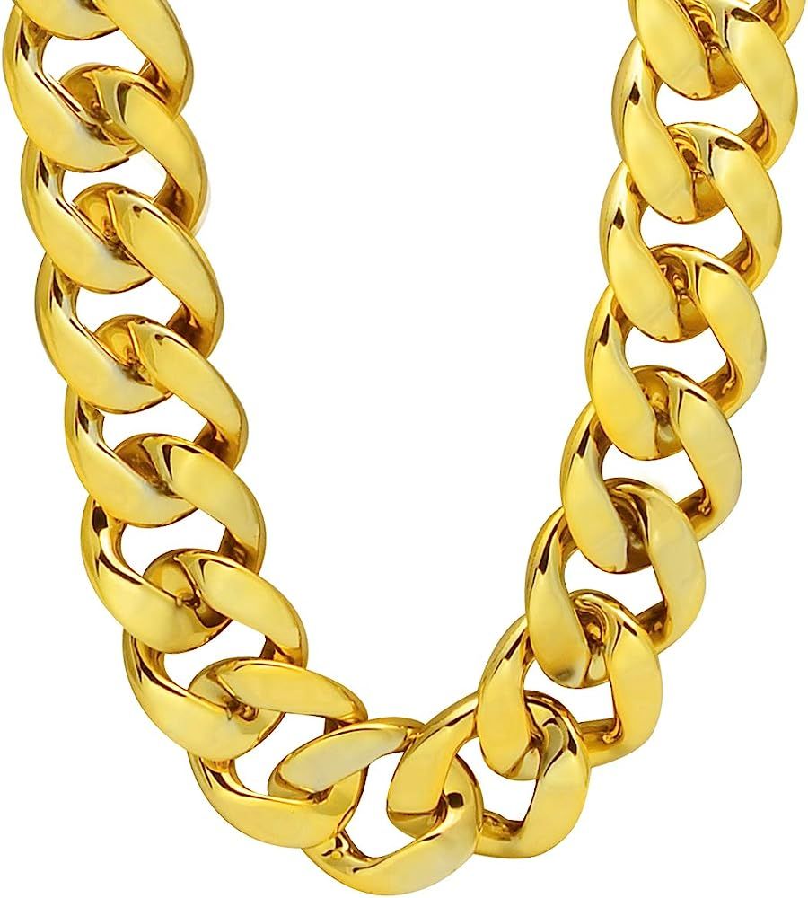 Faux Gold Acrylic Chain Necklace, 90s Punk Style Necklace Costume Jewelry, Hip Hop Turnover Chain... | Amazon (US)