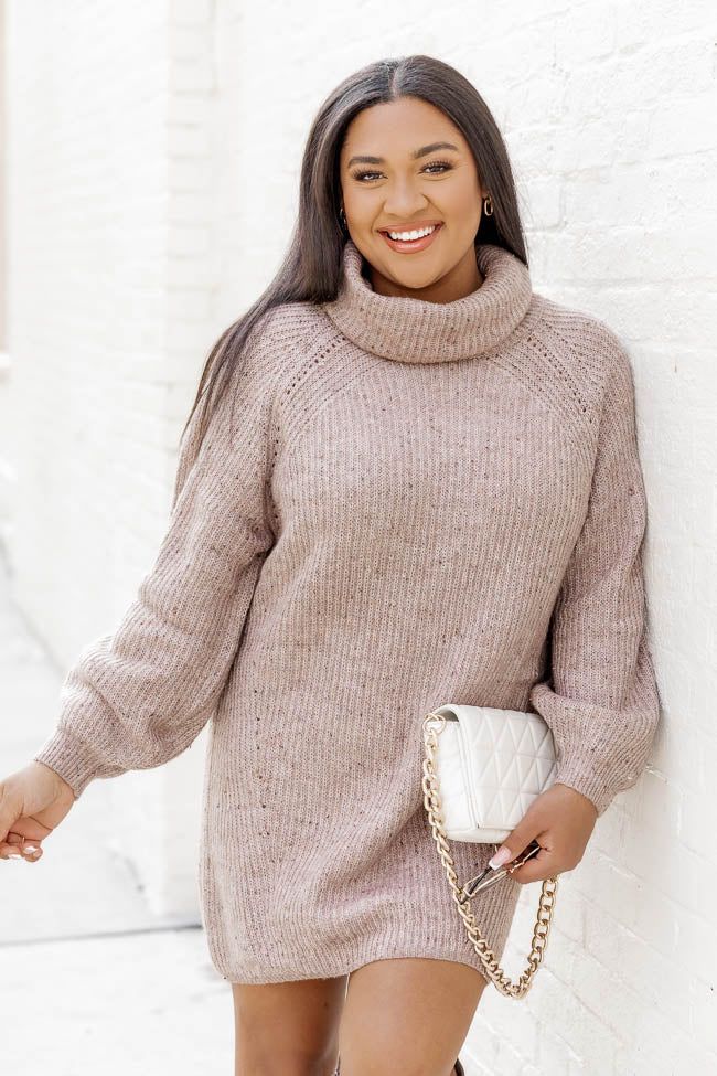 Stay Or Leave Blush Turtleneck Sweater Dress DOORBUSTER | Pink Lily