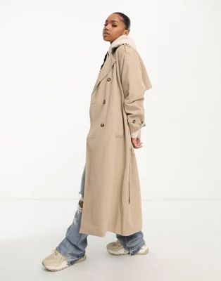 Vero Moda longline belted trench coat in stone | ASOS | ASOS (Global)