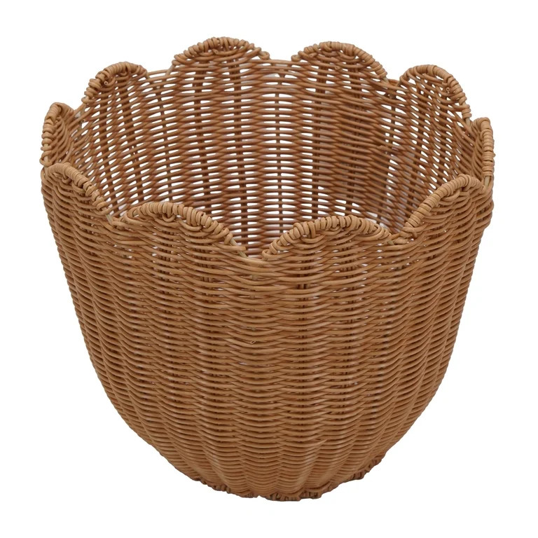Scalloped Decorative Basket, Tan, 12" x 10", by My Texas House | Walmart (US)