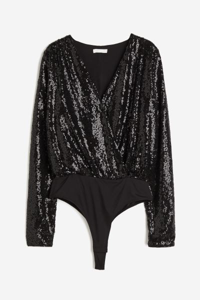 Sequined Bodysuit - Black - Ladies | H&M US | H&M (US + CA)