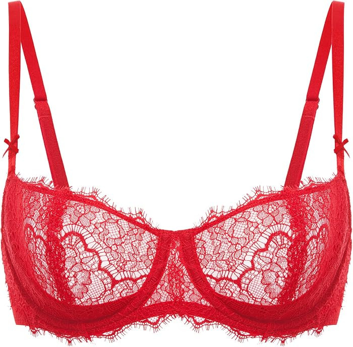 DOBREVA Women's Eyelash Lace Balconette Bra Plus Size | Amazon (US)