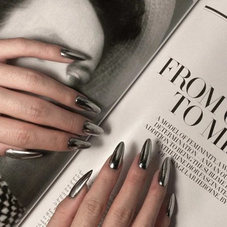 Silver Punk Metallic Press On False Nails Long Coffin Ballerina Chrome Mirror Fake Nails Full Cover  | Walmart (US)