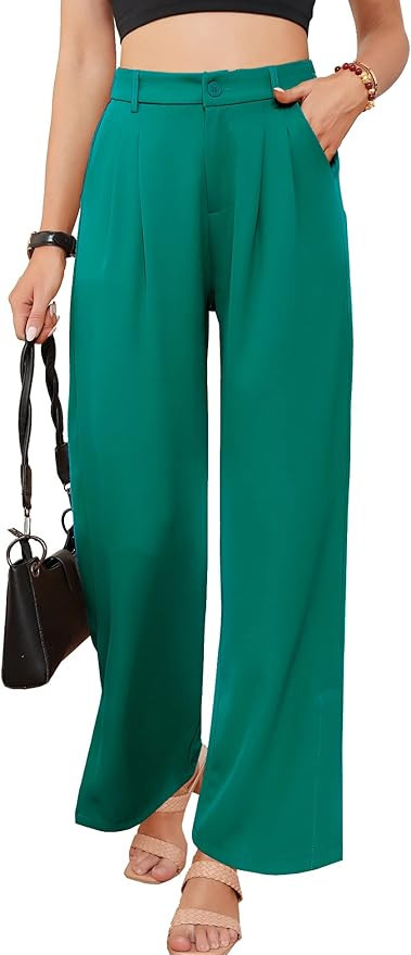 SIFLIF Women's Palazzo Pants，(Petite Regular Plus Sizes) Split Elastic High Waist Casual Wide Leg Pa | Amazon (US)