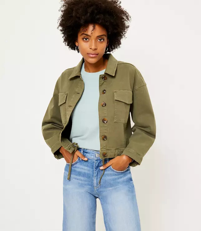Drawstring Hem Denim Jacket | LOFT