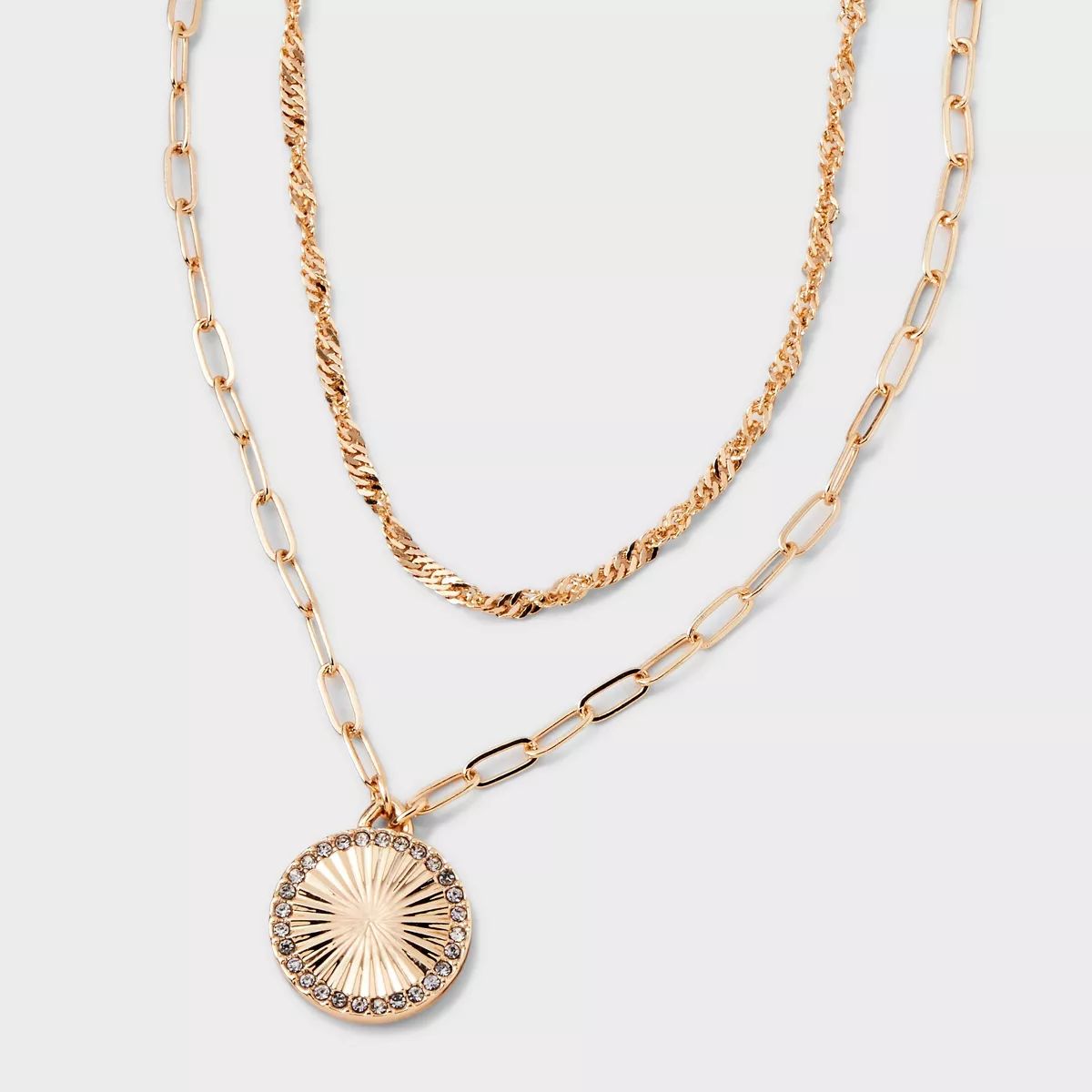 Gold 2 Row Pave Disk Necklace - A New Day™ Gold | Target