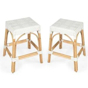 Home Square 2 Piece Rattan Counter Stool Set in White | Cymax