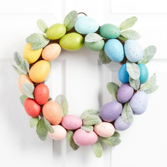 Bright Rainbow Easter Egg and Faux Lambs Ear Wreath | World Market