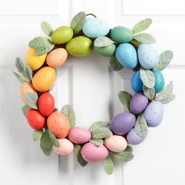 Bright Rainbow Easter Egg and Faux Lambs Ear Wreath | World Market