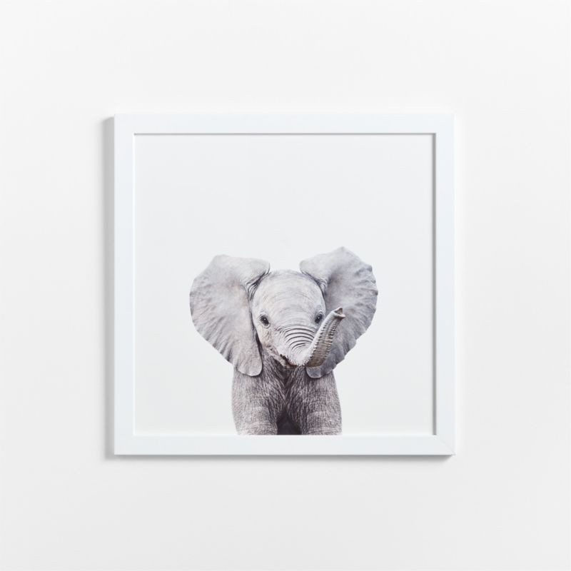 Baby Elephant Wall Art with White Frame | Crate & Kids | Crate & Barrel
