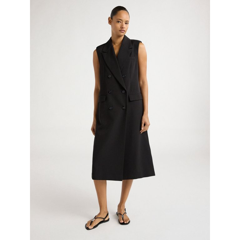 Scoop Women's and Women's Plus Crepe Oversized Double Breasted Long Vest, Sizes XS-4X | Walmart (US)