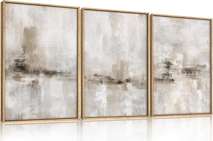 Ausril Large Minimalist Textured Framed Canvas Wall Art Set, Neutral Abstract Wall Decor, Modern ... | Amazon (US)
