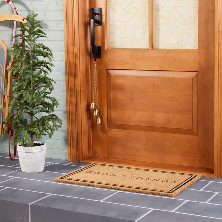 18"x30" Good Tidings Bordered Rectangular Outdoor Doormat Black/Tan - Hearth & Hand&#... | Target