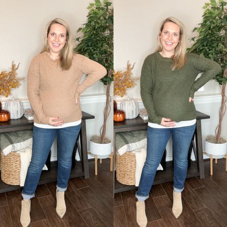 $15 waffle sweater on my third trimester body. I’m wearing a size medium in both and they’re sooo comfortable! Comes in 8 colors and currently fully stocked!! Grab yours today!! 

Walmart style, fall outfits, fall style, sweater, workwear, maternity, work outfit 

#LTKbump #LTKworkwear #LTKfindsunder50