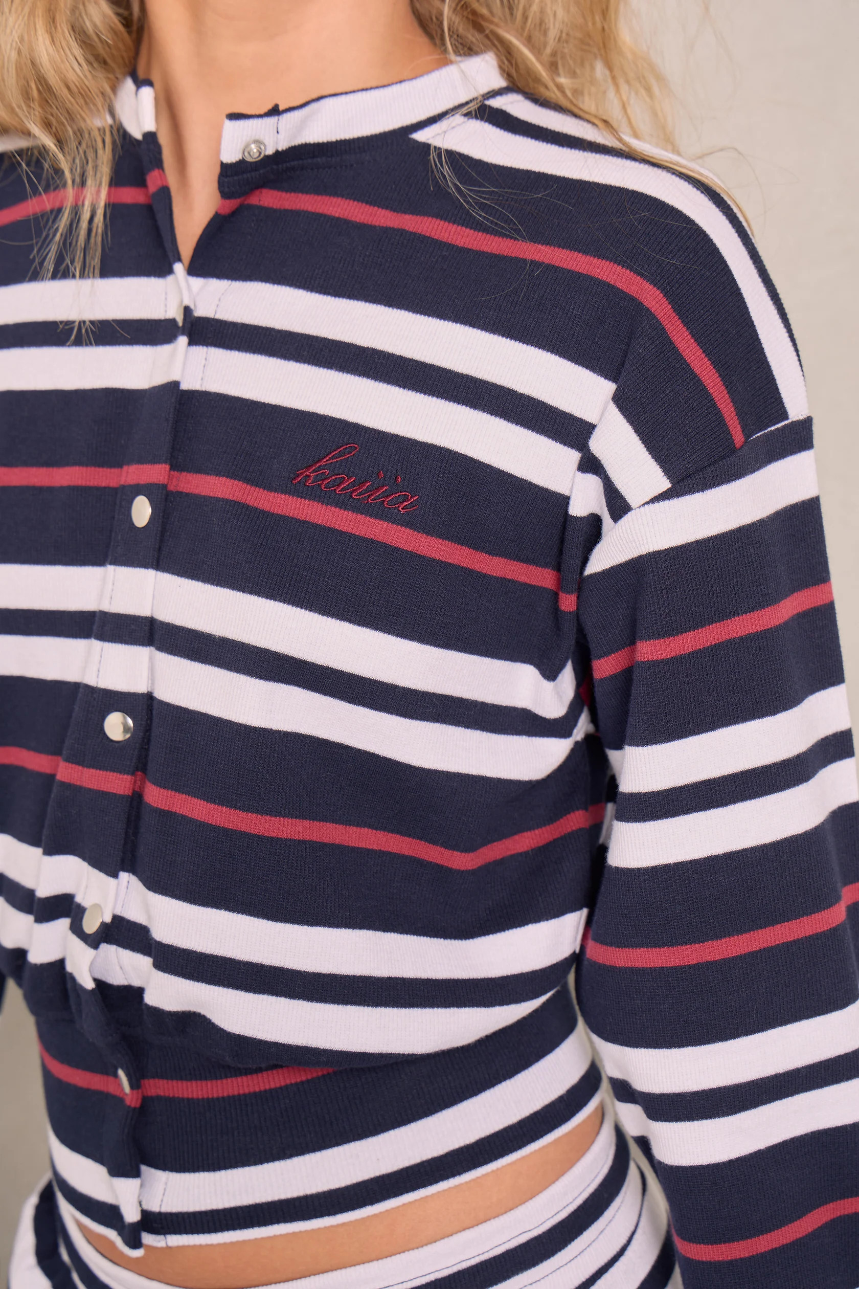 Kaiia Stripe Button Up Top Navy & Red | Kaiia the Label