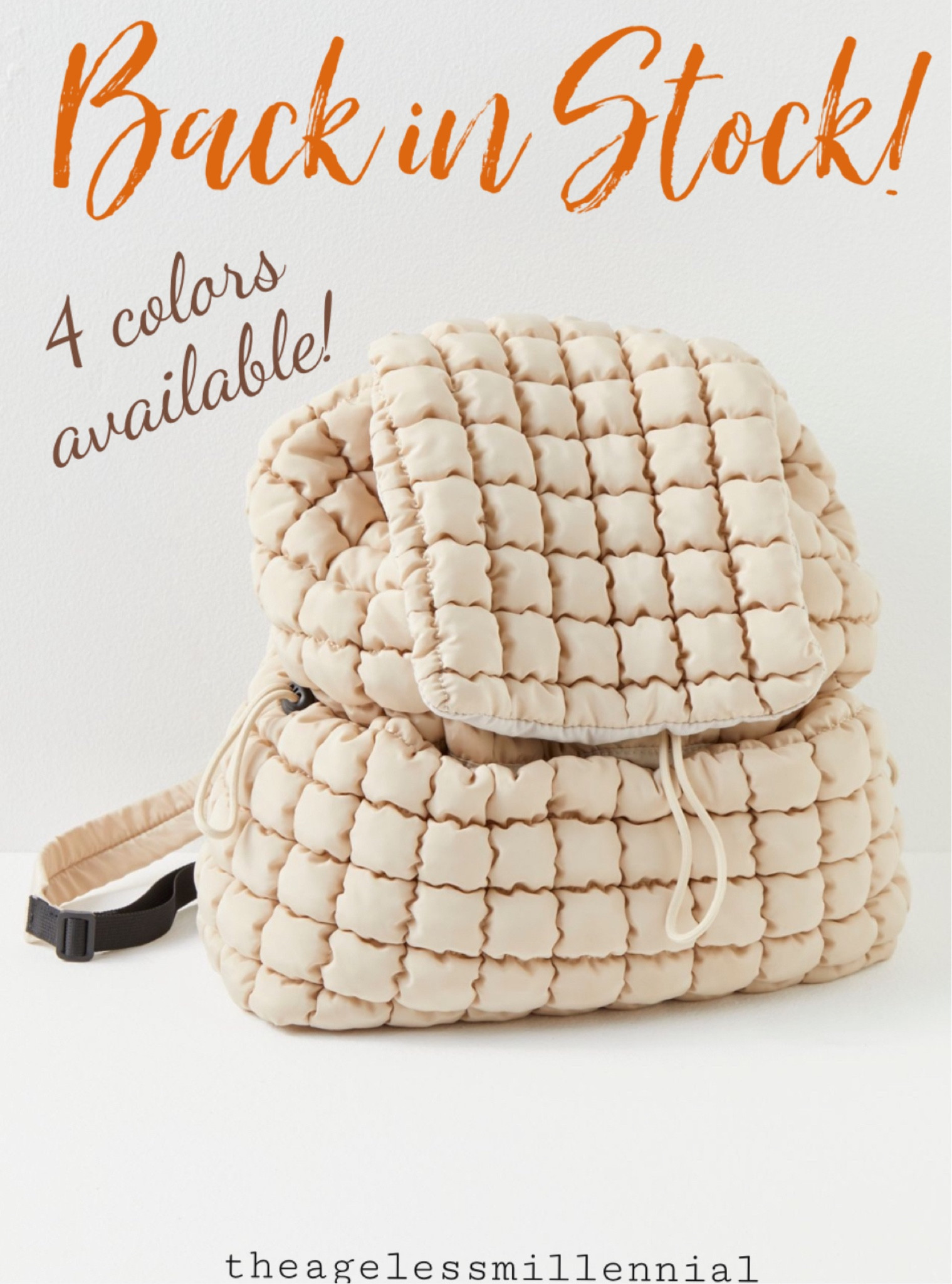 Back👏in👏Stock👏😱🤗🤗🥹This super cute and functional quilted backpack is back in Ivory and 4 other colors!!😘🤗🙌🏻So much pockets in here, roomy and soo comfortable to wear! Perfect for travel, work, school, sports and etc❤️❤️This WILL sell out. Get yours now, expected to ship at a later date.😘😘





#ltkstyletip #ltkgiftguide #ltkfitness #backinstock #ltkswim #beachbag #travelbag #backpack #ltkmostloved #ltkU #quiltedbag #freepeople #puffybag #neutralbag #schoolbag #gymbag #sportsbag

#LTKfindsunder100 #LTKtravel #LTKitbag