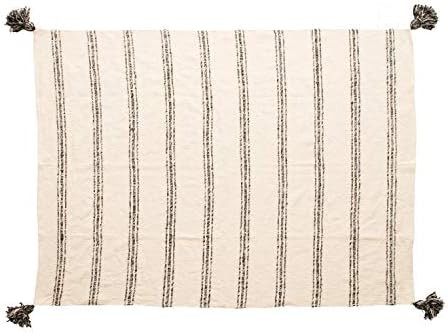 Creative Co-Op Woven Cotton Blend Stripes & Tassels, Black & Cream Color Throw | Amazon (US)