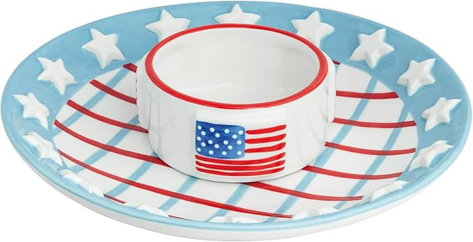Mud Pie Ceramic Red, White, and Blue American Flag Chip and Dip Server | Amazon (US)