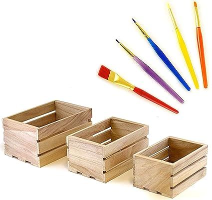 Set of 3 Small Wood Crates with 5 Piece Paint Brush Set | Amazon (US)