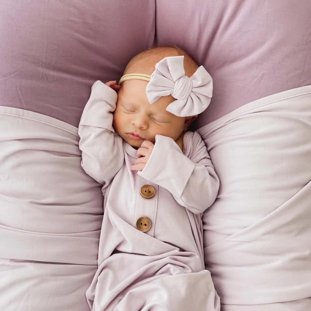 Solid Light Lavender Bamboo Knotted Gown & Hat | Caden Lane