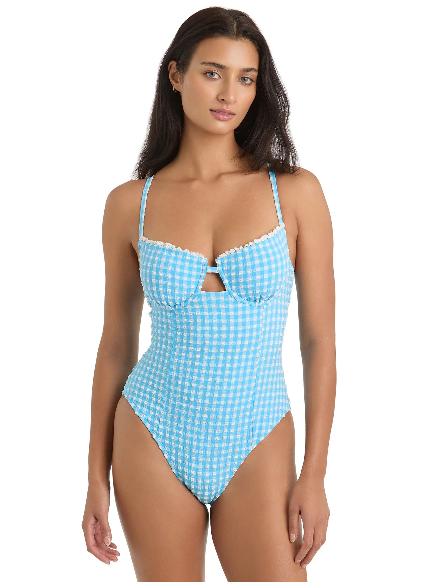 Jessica Simpson Women's Gingham Underwire One-Piece Swimsuit, Sizes XS-2XL | Walmart (US)