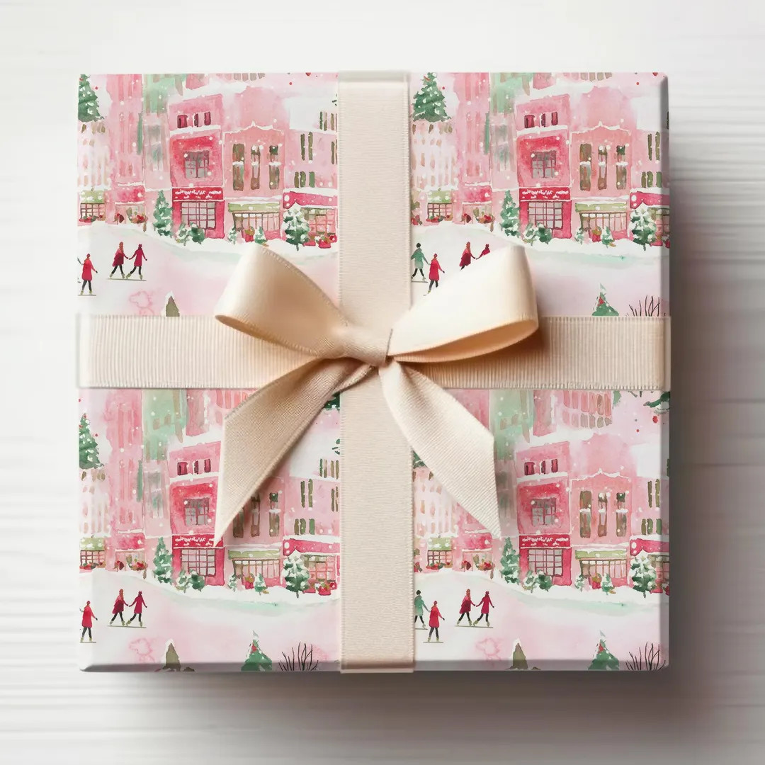 Pink Christmas Wrapping Paper Roll City Wrapping Paper Roll NYC Christmas Wrapping Paper NYC Gift... | Etsy (US)