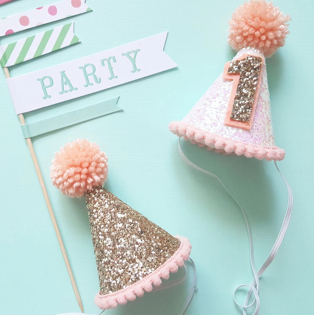 Mini Party Hat Party Hat Birthday Hat First Birthday Hat 2nd Birthday Hat Peach and Gold Birthday... | Etsy (US)