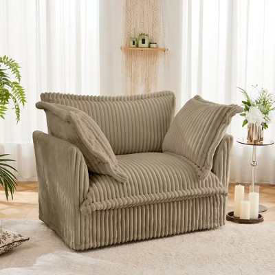 Corduroy Slipcovered Armchair, Deep Seat Single Sofa with Removable Cover, 1 Back Cushion & 2 Oversized Pillows, 300lb Capacity | Target