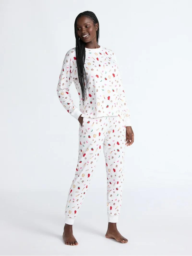 Joyspun Women's Cozy Lounge Collection Hacci Knit Long Sleeve Top and Joggers Pajama Set, Sizes X... | Walmart (US)