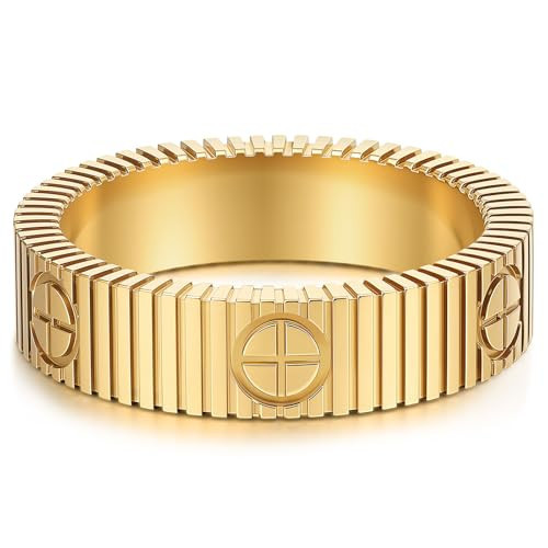 PDWZNBA Linear Stripe Textured Ring | 14K Gold-Plated Stainless Steel Promise & Friendship Ring, Wedding Band, Birthday Gifts for Women | Amazon (US)