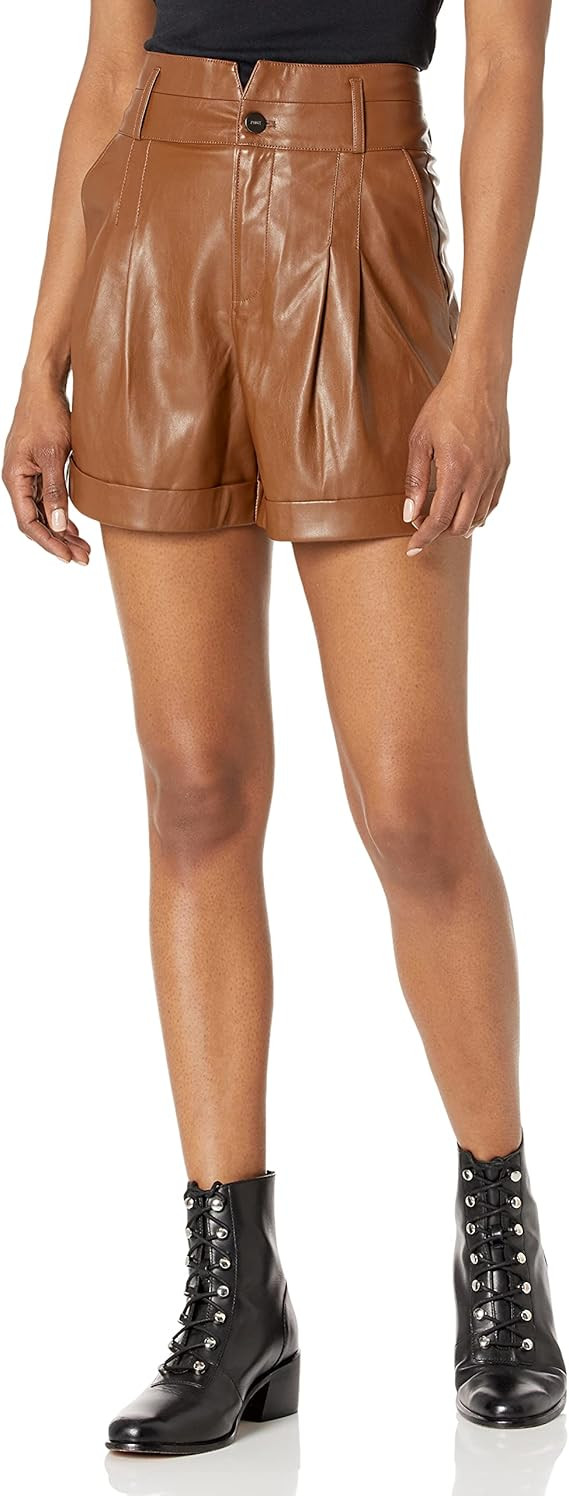 PAIGE Women's Blanka Short High Rise Pleats Vegan Leather in Dark Argan | Amazon (US)
